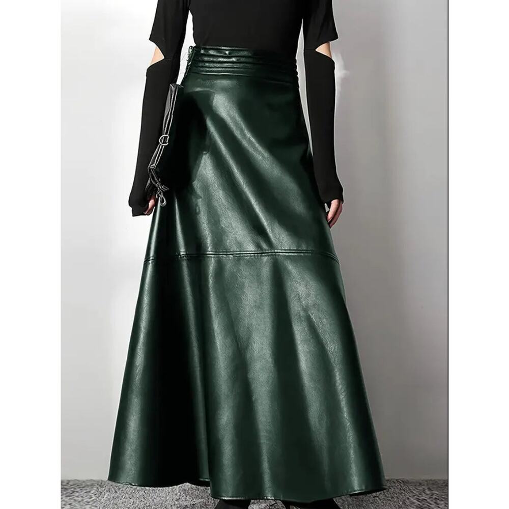 Full Size Green Faux Leather Flare Skirt - ONLY ONE LEFT!